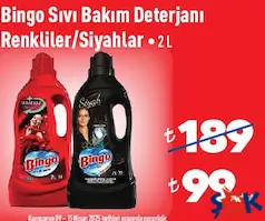 BİNGO SIVI BAKIM DETERJANI RENKLİLER/SİYAHLAR 2 L